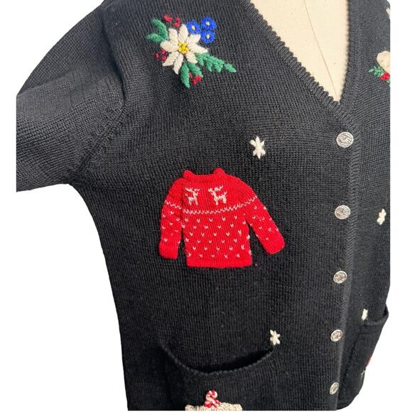 Vintage Talbots 100% wool novelty winter theme cardigan sweater size 8 medium M - Picture 2 of 9